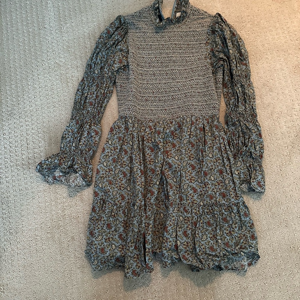 Doen Floral Long Sleeve Dress - Blue and Brown